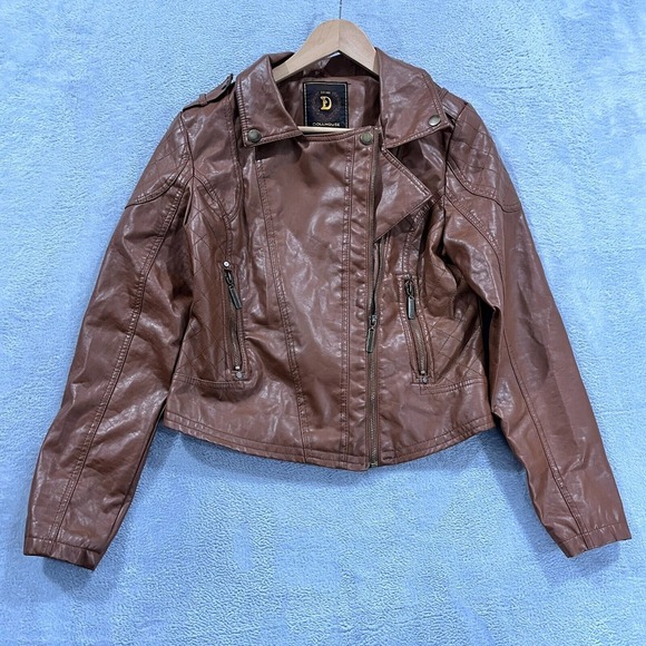 Doll House Jacket Women's Medium Faux Leather Outerwear Moto Style Brown‎ Y2K